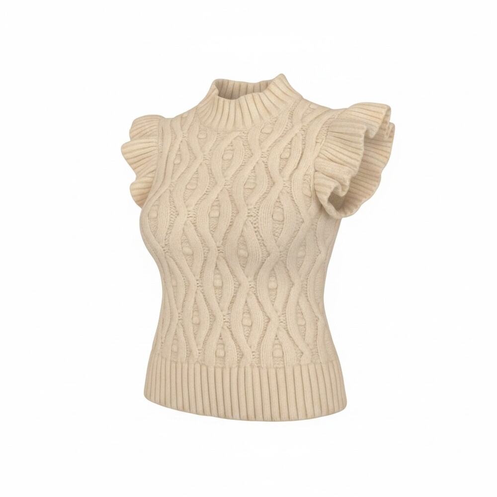 line and dot White Flutter Shoulder Sleeveless Vest Sweater Cable Knit Sz Small